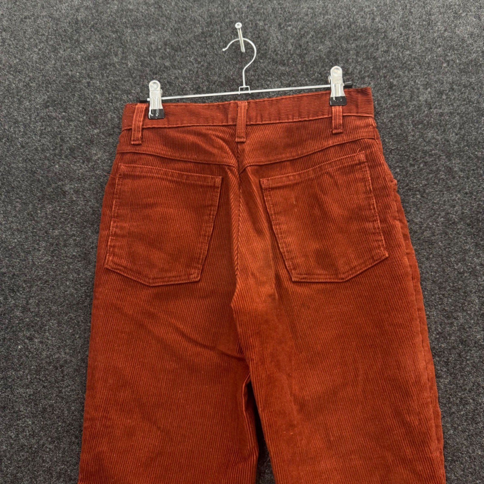 Vintage 70s Flare Corduroy Pants Rust Orange High Waisted Boho Trousers 25 Waist