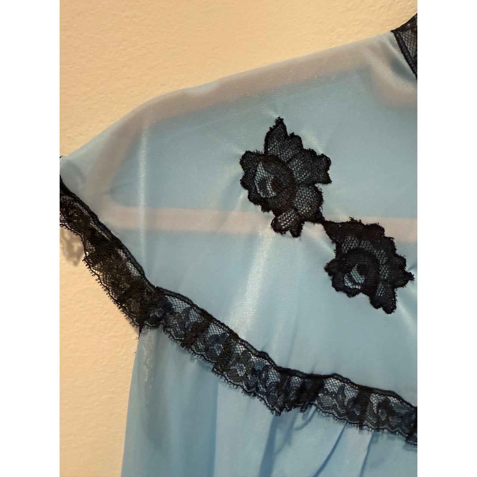 Vintage Juventa France 1940s Deadstock Blue Sheer Lace Lingerie Top Coquette