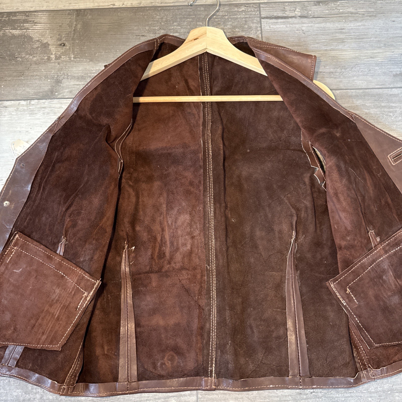 Vintage Brown Genuine Leather Vest Size 42 Sleeveless Western Button Front