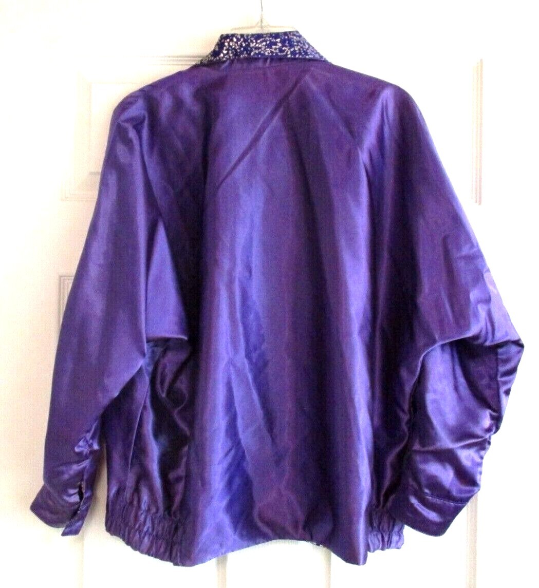 Vintage Purple Satin Jacket Womens Silver Floral Olympic Seoul one size 1980s