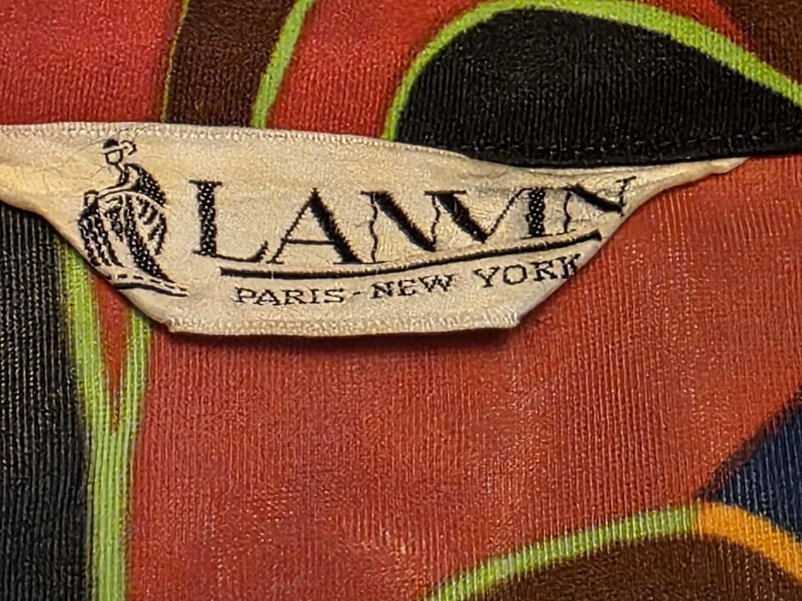 Vintage Lanvin Colorful Psychedelic Geometric Pointed Collar Short Sleeve Dress