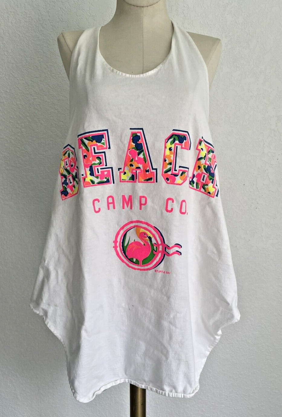 Vintage TURTLE BAY Swim Cover Tropical Island BEACH Shirt Neon 80s