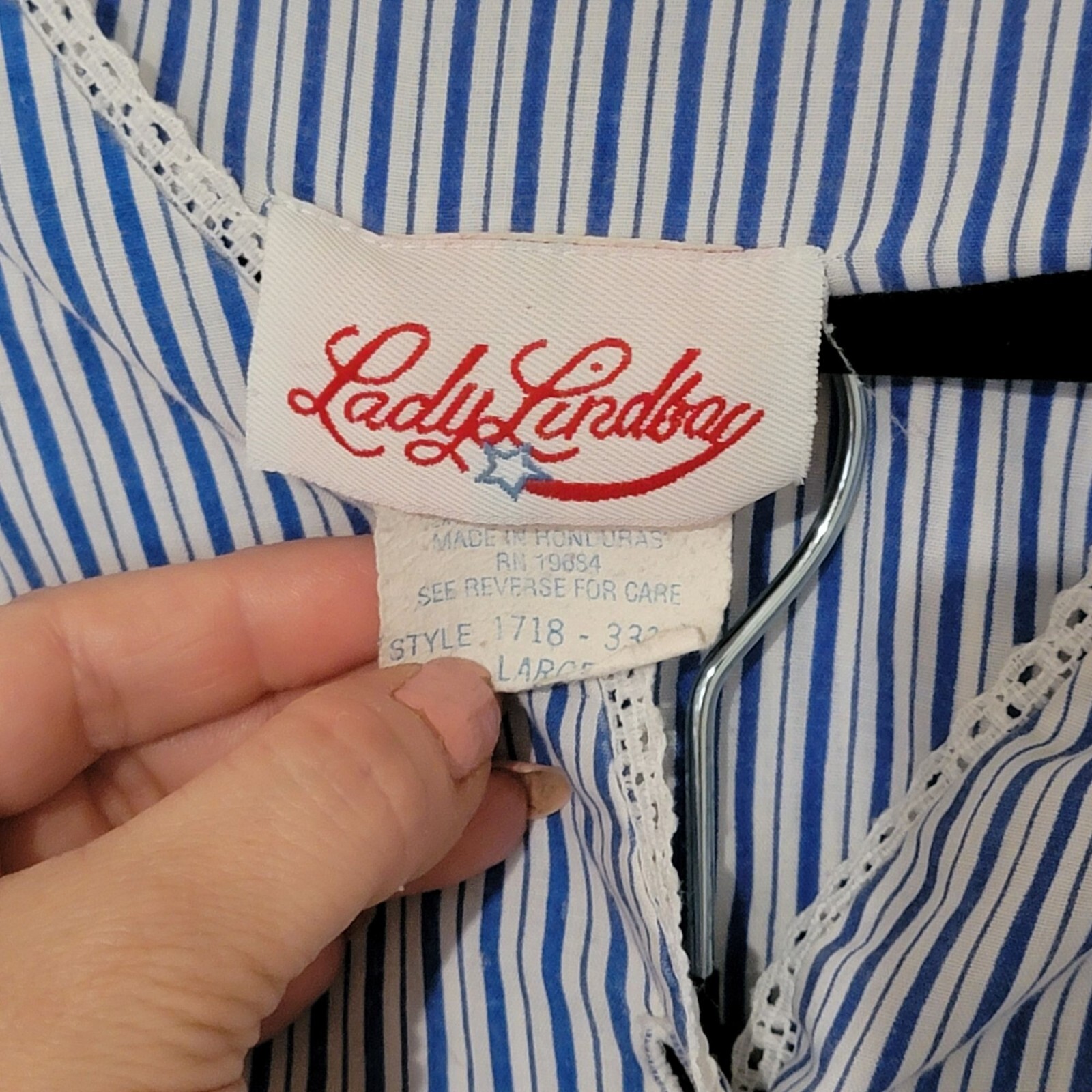 Vtg Pinstriped Pajama Set Women Large Loungewear Shorts Classic Blue White Retro