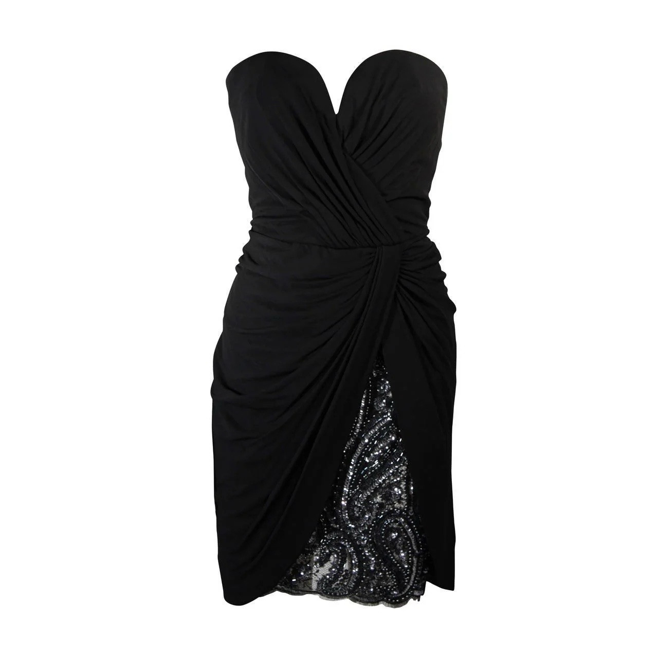 Vicky Tiel Vintage Black Beaded Cocktail Dress Made in France Size S 38