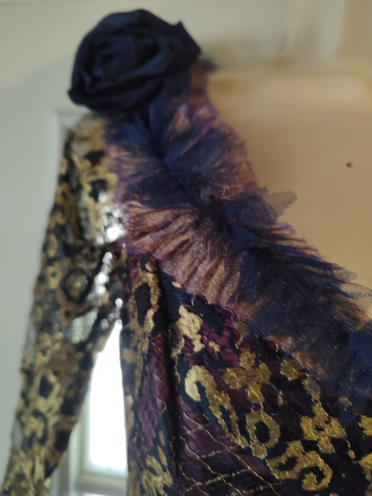 Zandra Rhodes Vintage Eveningown, Hand Made In England Couture 8 Silk/Gold Lace