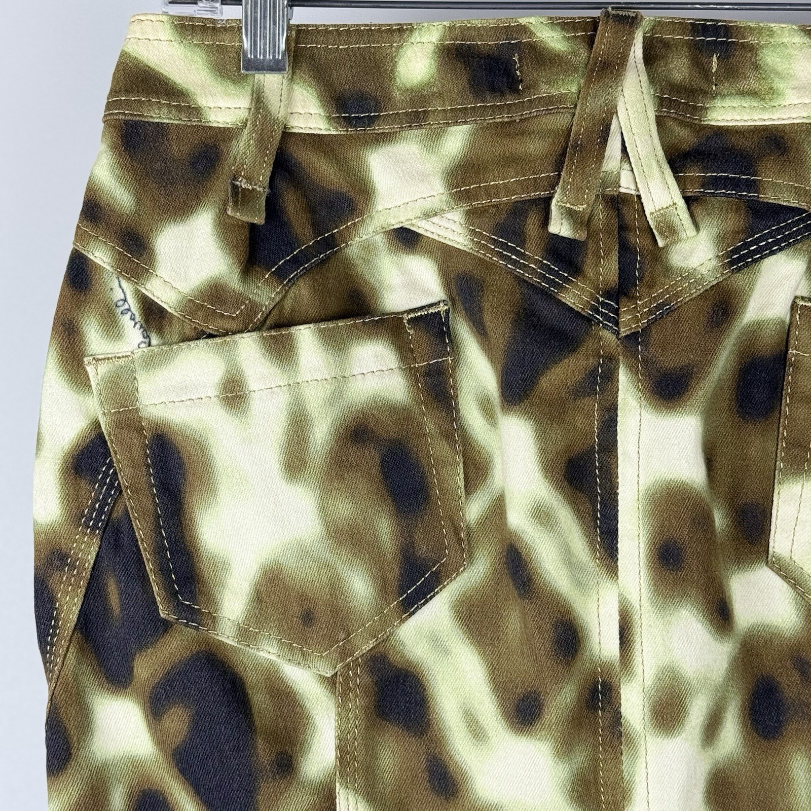 Vtg JUST CAVALLI Denim Camo Signature Pencil Skirt 38 Gold Stitching Zip Italy