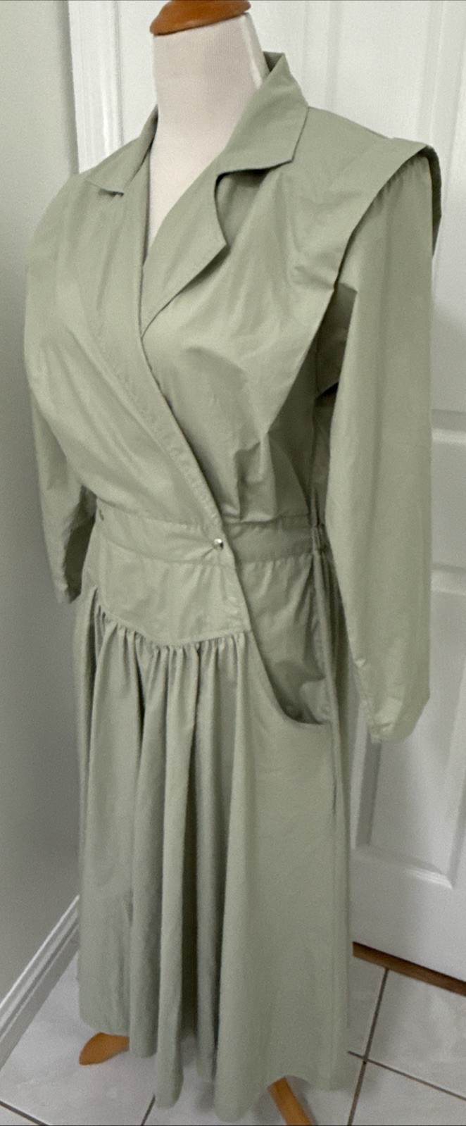 Vintage 80s Trench Midi Maxi Shirt Dress 10 M/L Equestrian Old Money Minimalist