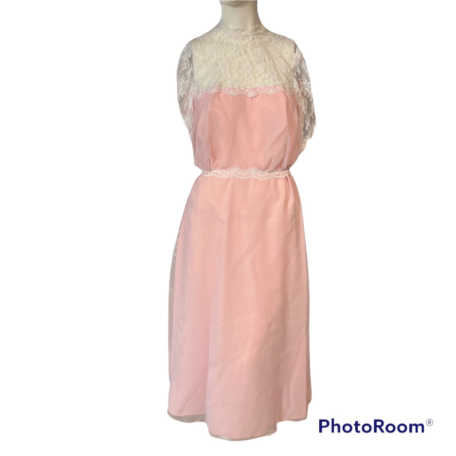 Vintage Pink Lace Dress Size XS Small Elegant Handmade 1950s 60s Party Coquette