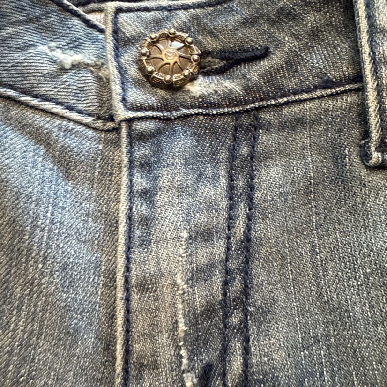 Vintage Baby Phat Capri Pants Distressed Silver Pearls Rhinestones Cat Size 7