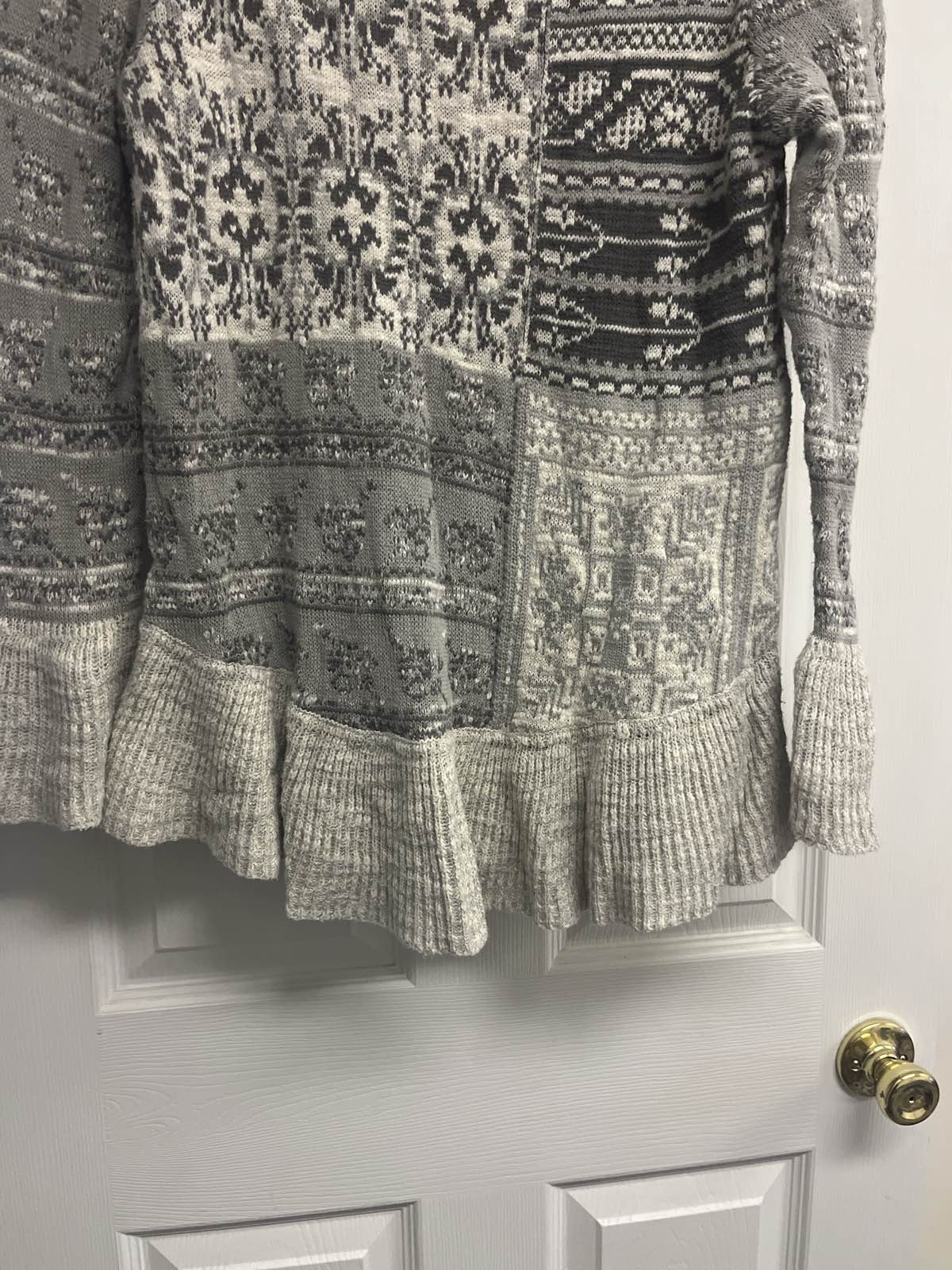 Style & Co Womens Gray White Patchwork Knit Tunic Sweater Ruffled Hem Sz M