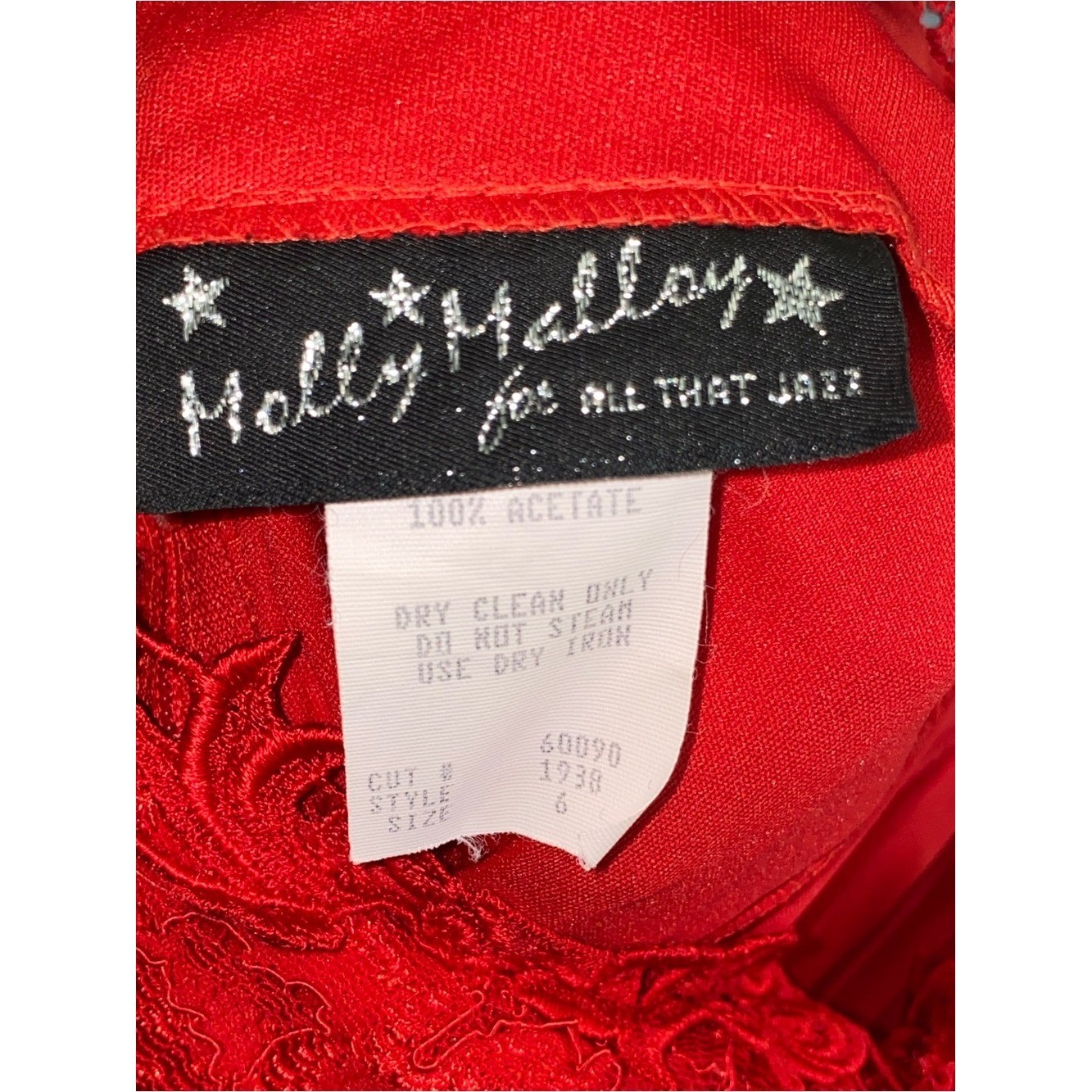 Vintage 90s Molly Malloy All That Jazz Red Lace Midi Dress with choker size 6