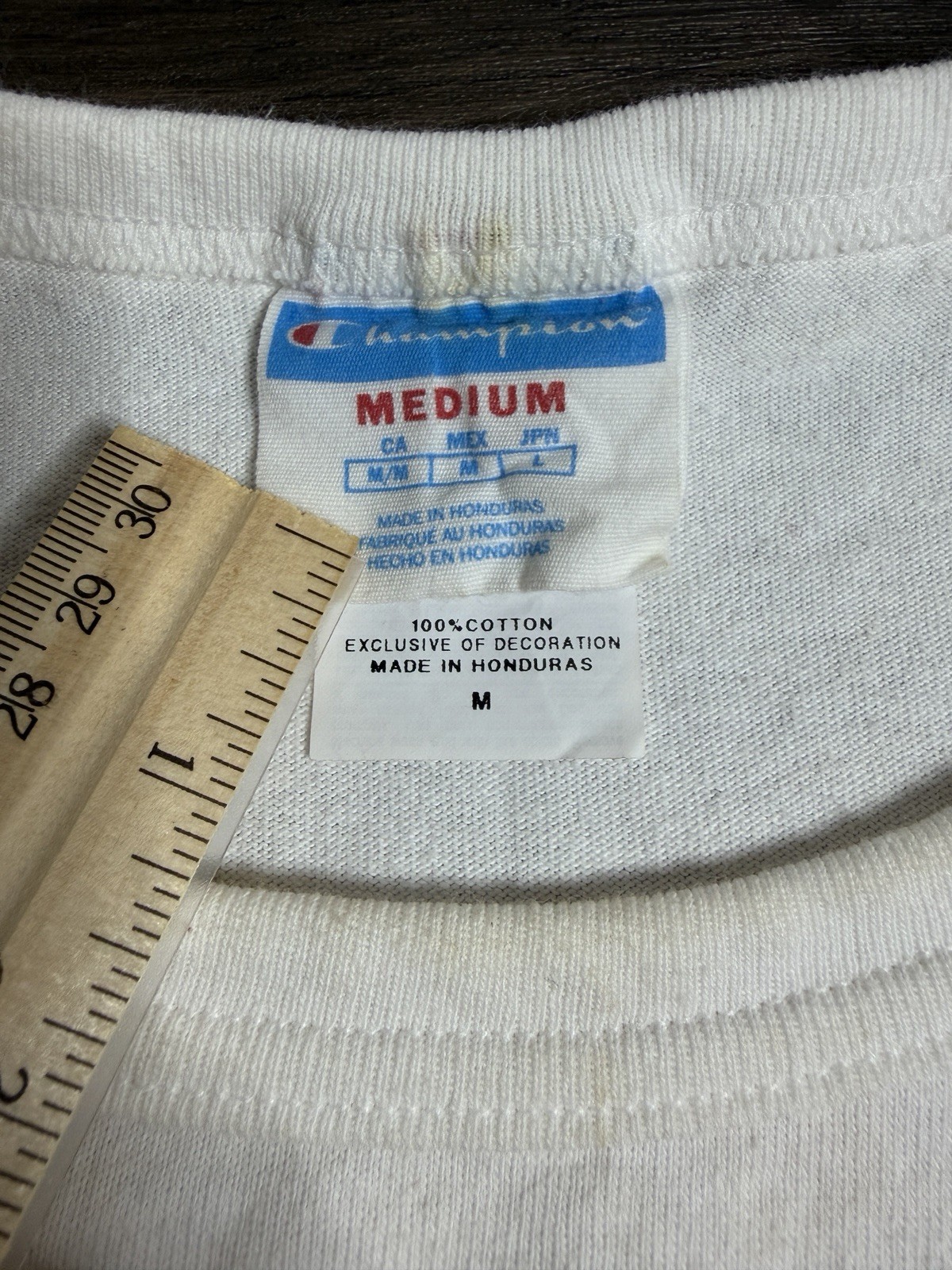 Vintage CHAMPION 80’s 90’s Pastel Embroidered Logo White T Shirt Adult Med