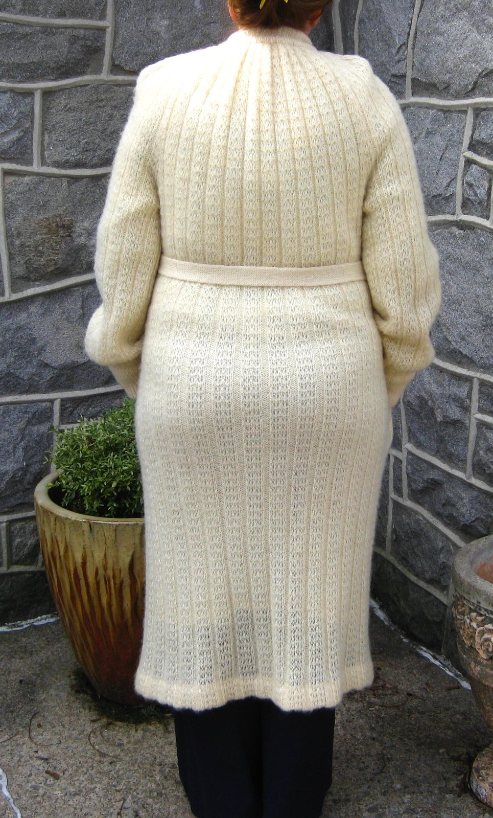 I.B. Diffusion Mohair Wool Long Ivory Cream Sweater Coat Size L Vintage 80s