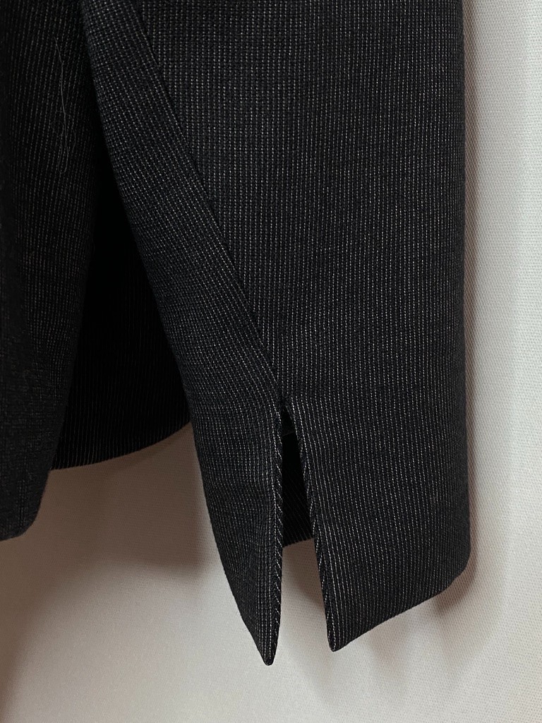 Vintage 1950s black wool jacket S WALDA SCOTT dark gray pinstripes blazer