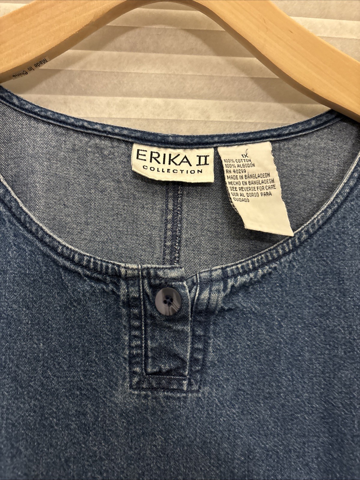 VTG 90s Erika II Blue Denim Tunic Shift Dress Cottagecore Pockets Plus 1x