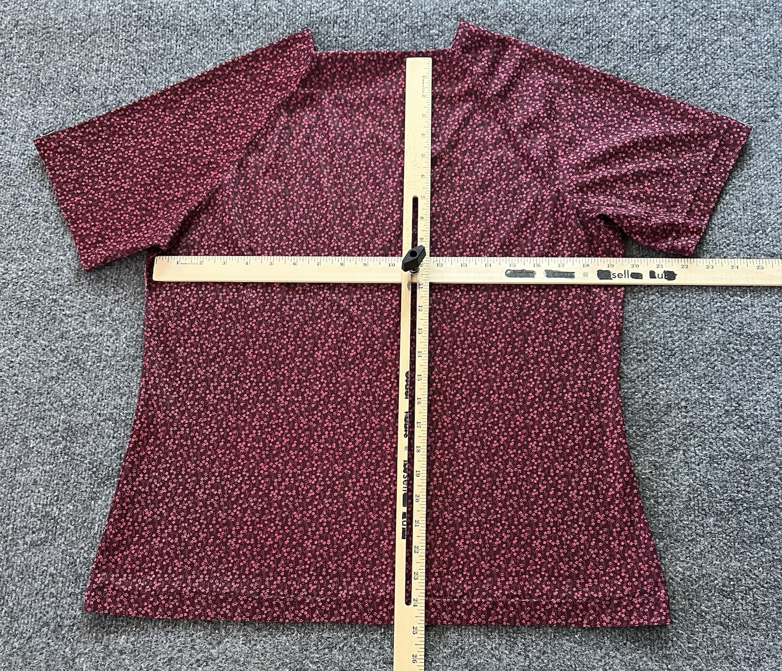 Vintage Handmade Womens Blouse L XL Burgundy Pink Floral Calico Cottagecore