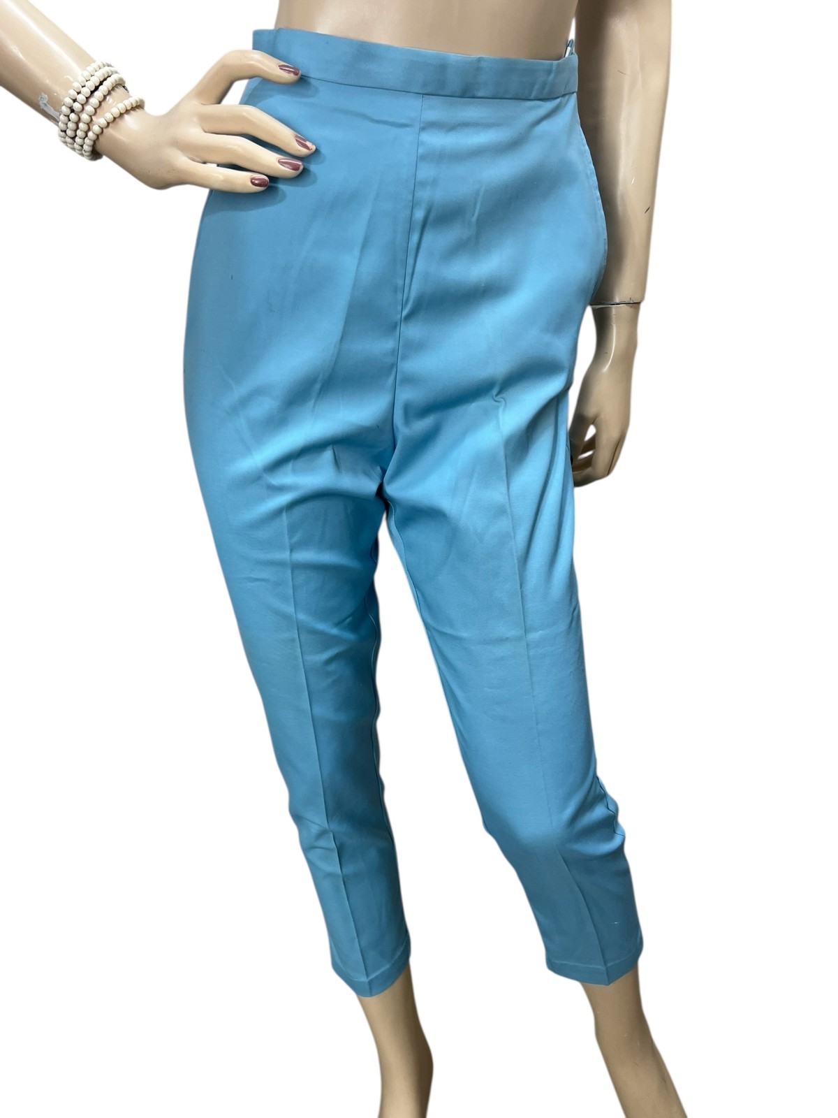 NOS Vtg 60s XS Cigarette Pants High Waist 23.5 Baby Blue Tapered Ankle Slacks