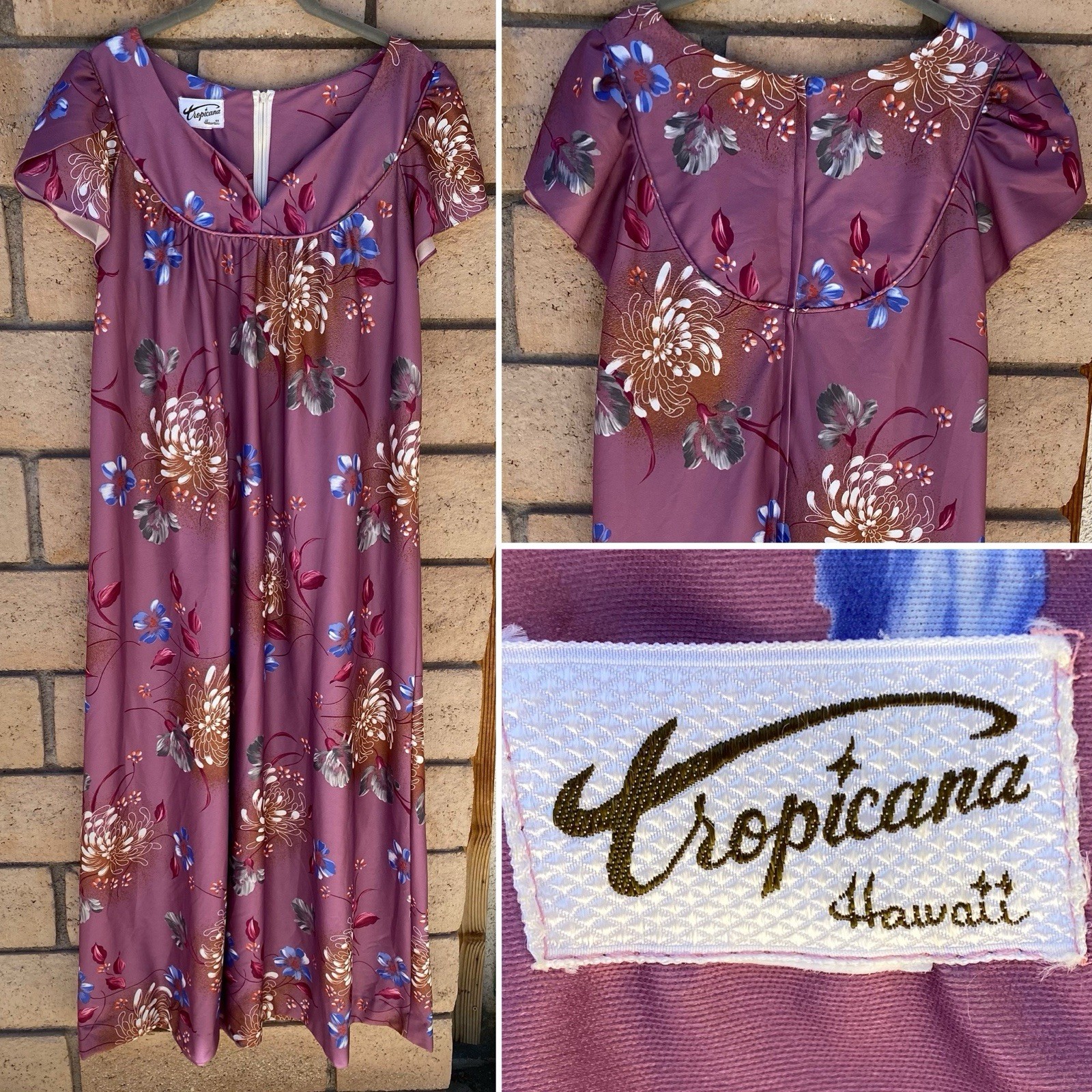Vintage Tropicana Hawaii Hawaiian Dress MuuMuu Maxi Tiki Aloha Talon Zipper