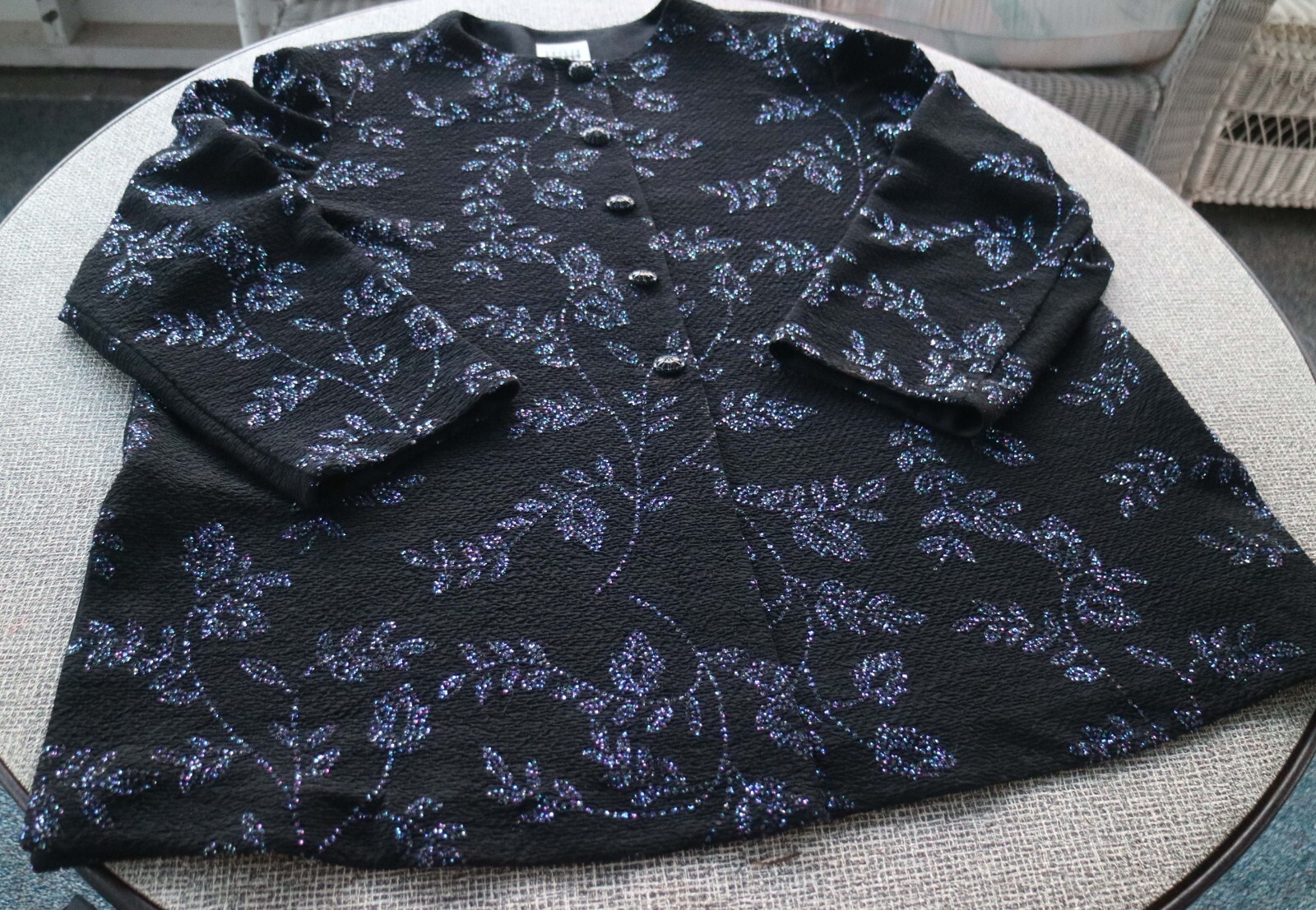 Vtg Leslie Fay Cocktail Jacket Dressy Blazer Black Purple Sequin 20P Petite Plus
