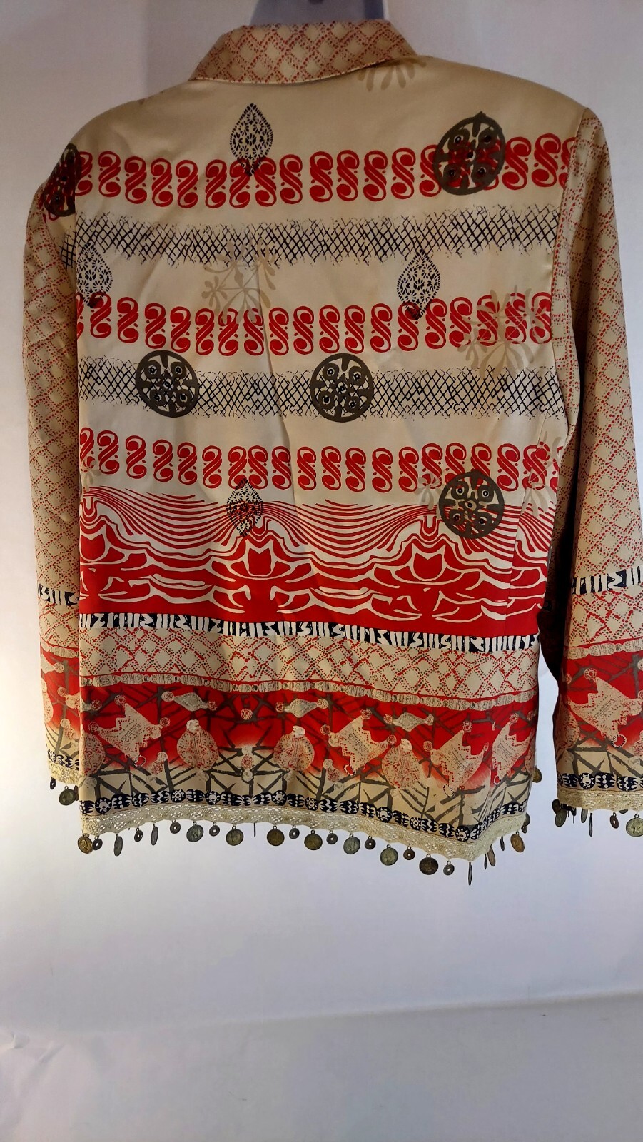 Vintage Nancy Bolen-City Girl Silk Blouse W/Beaded & Metallic Artwork Sz Med