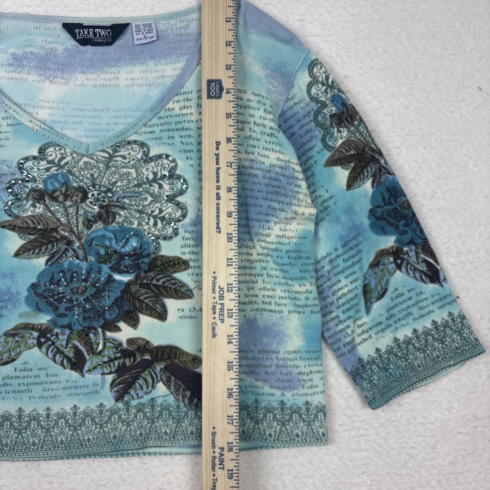 Vintage 90s Take Two Floral Beaded Tie Dye Fairy Womens L Top Blue Abstract