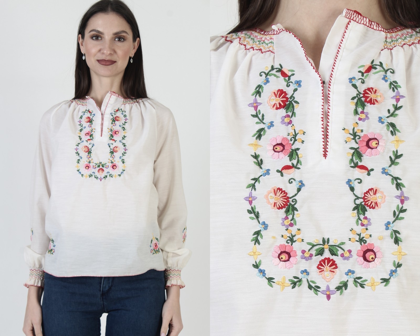 Vtg Tramo Switzerland Blouse Hungarian Embroidered Swiss Peasant Prairie Top 36