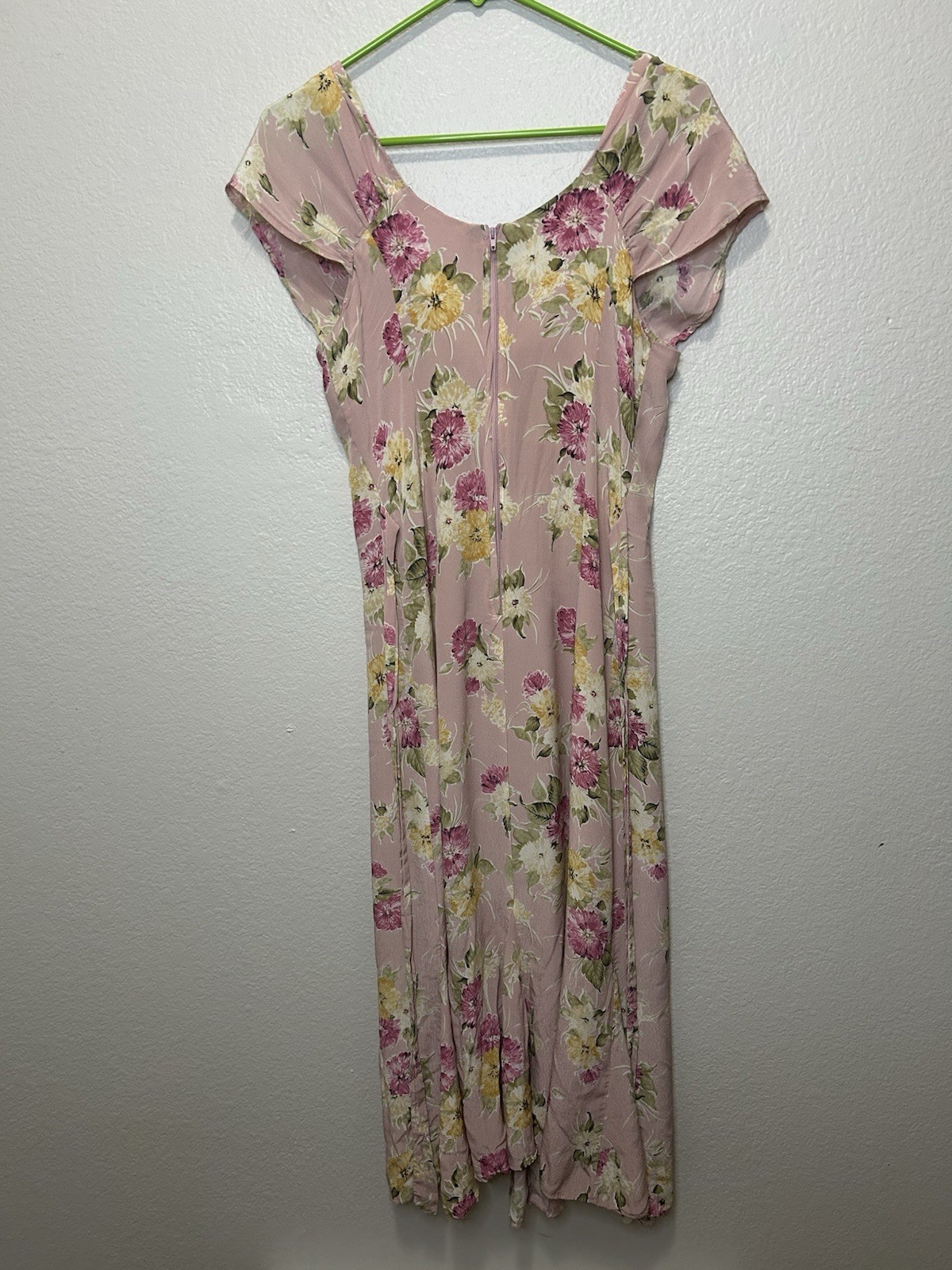 Vintage 90s Pink Floral Rayon Dress Cottagecore Coquette Fairycore Size 8