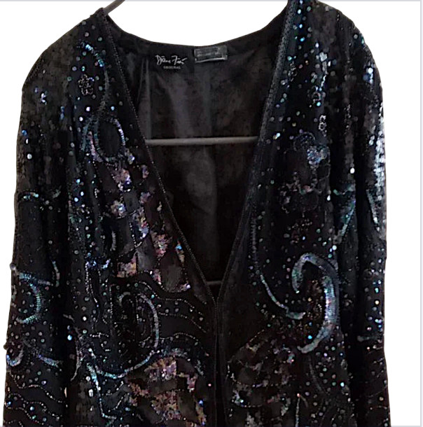 DIANE FREIS Vintage Silk Hand-Made Sequin Butterfly Jacket Resort Cruise ($495)