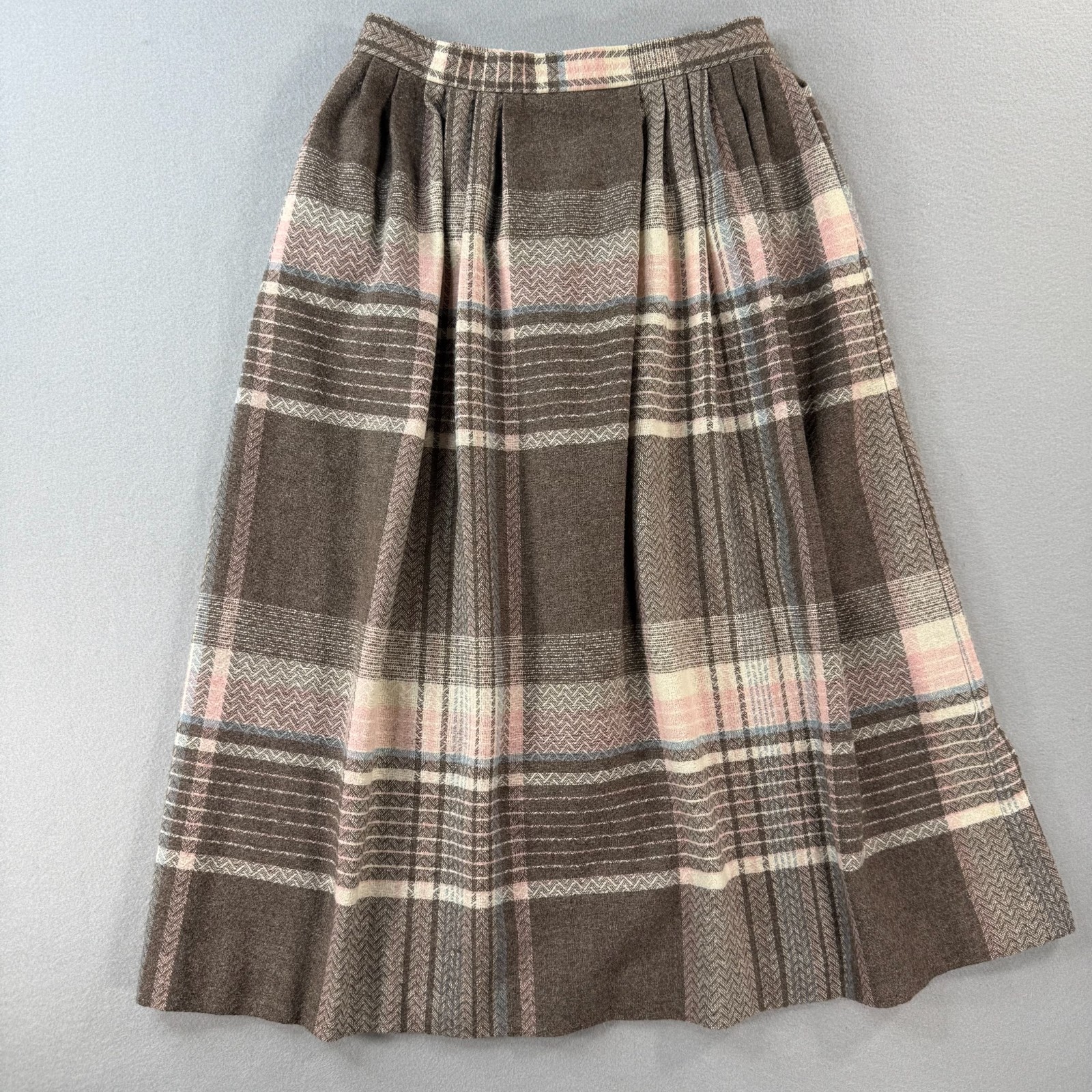 Vintage Pleated Preppy Skirt Womens 12 Midi Plaid Wool Blend USA Union Made 90s