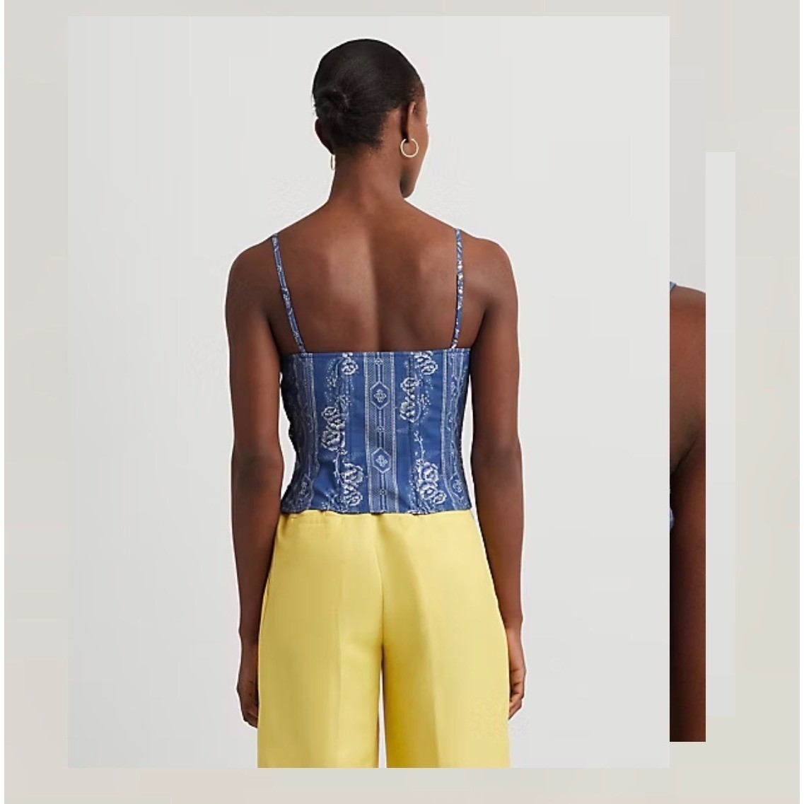 Black Label Ralph Lauren Cami Top 16 Blue Floral Bustier Corset Sweetheart Tie