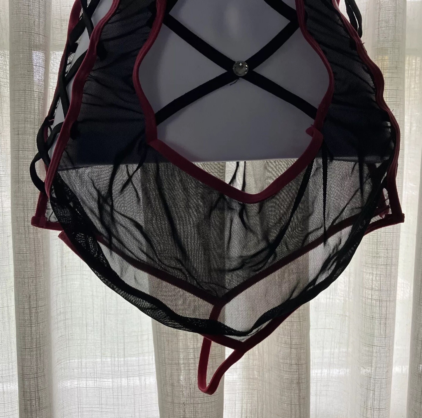 Vintage Black Pink Strappy Woman’s Teddy Sexy Bodysuit Intimate Apparel One Size
