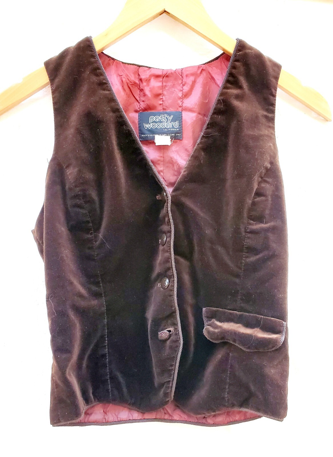 Vintage Patty Woodard Dark brown velvet VEST buttoned, extra-small! size 7 lined