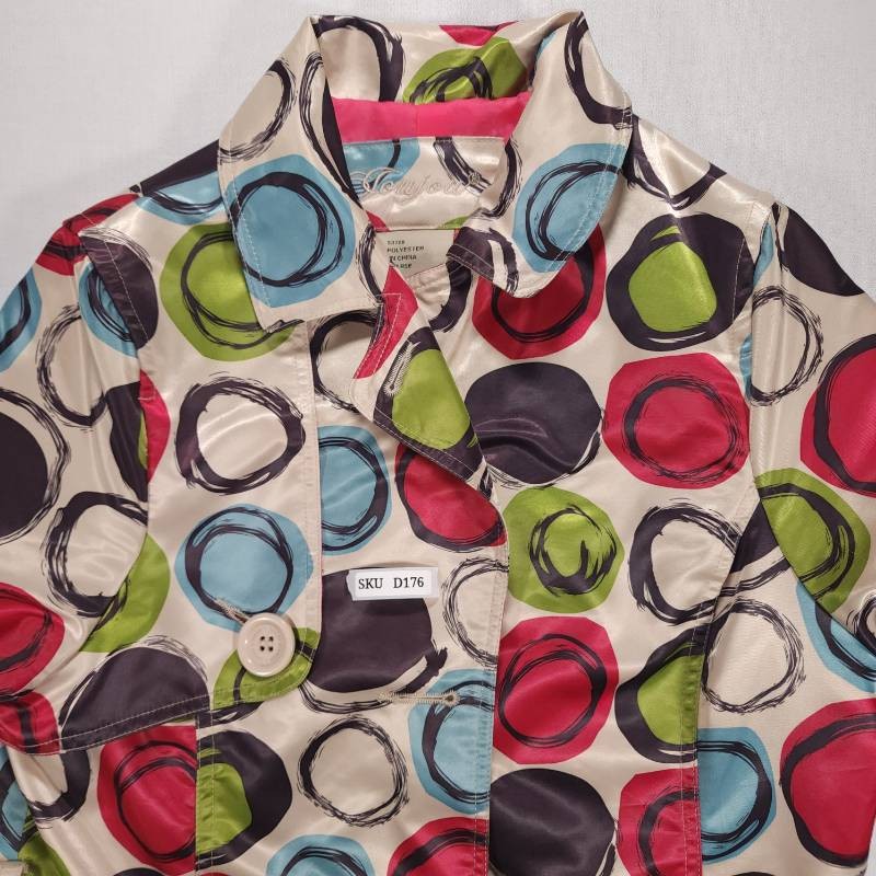 Jou Jou Vintage 1990s Colorful Circle Print Trench Coat Womens M Good Condition