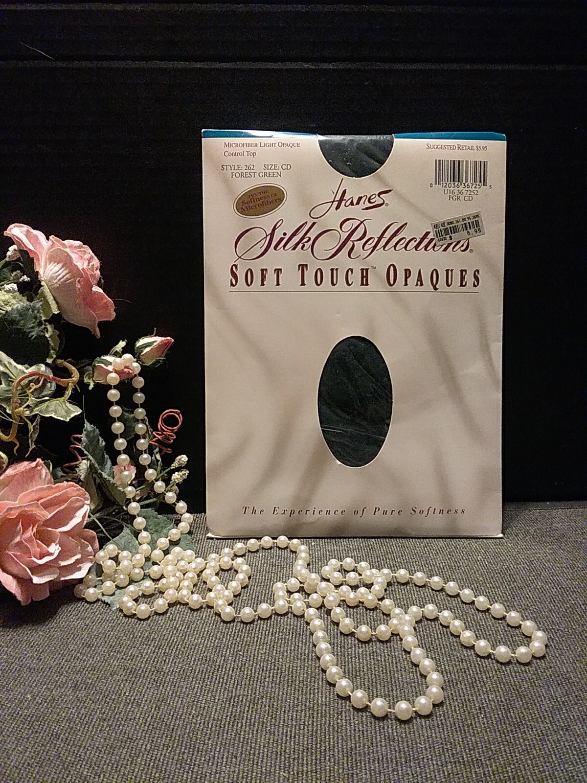 Vtg 1994 Hanes Silk Relections Forest Green Soft Touch Opaques Pantyhose Size CD