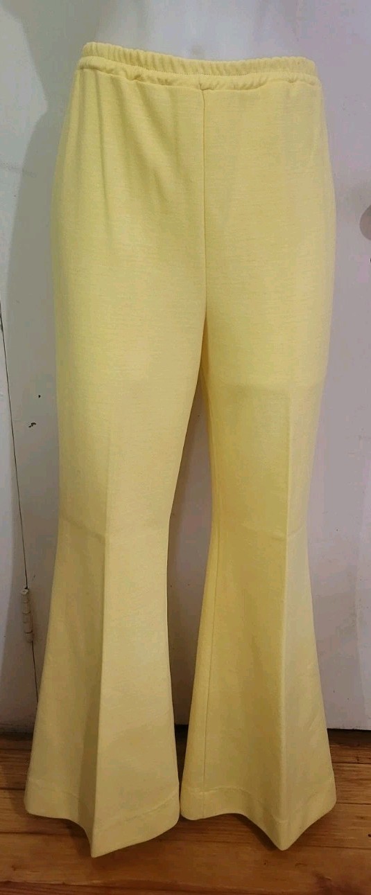 Fabulous Vintage 70s Lemon Cream Yellow Bellbottom Pants Flare Size M/L