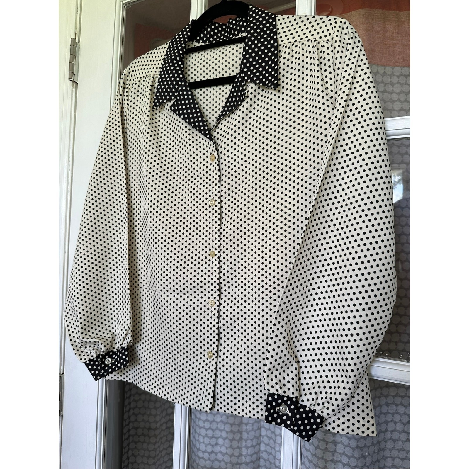 Vintage 70s Alley Cat by Betsey Johnson Black White Polka Dot Button Front Shirt