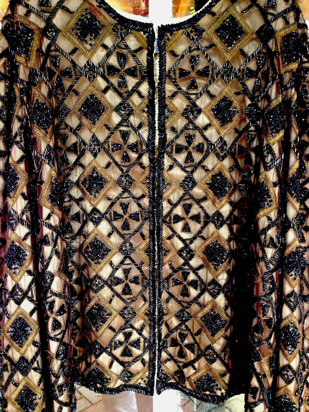 VINTAGE ELABORATE BLACK BEADED & EMBROIDERED SILK JACKET XXL