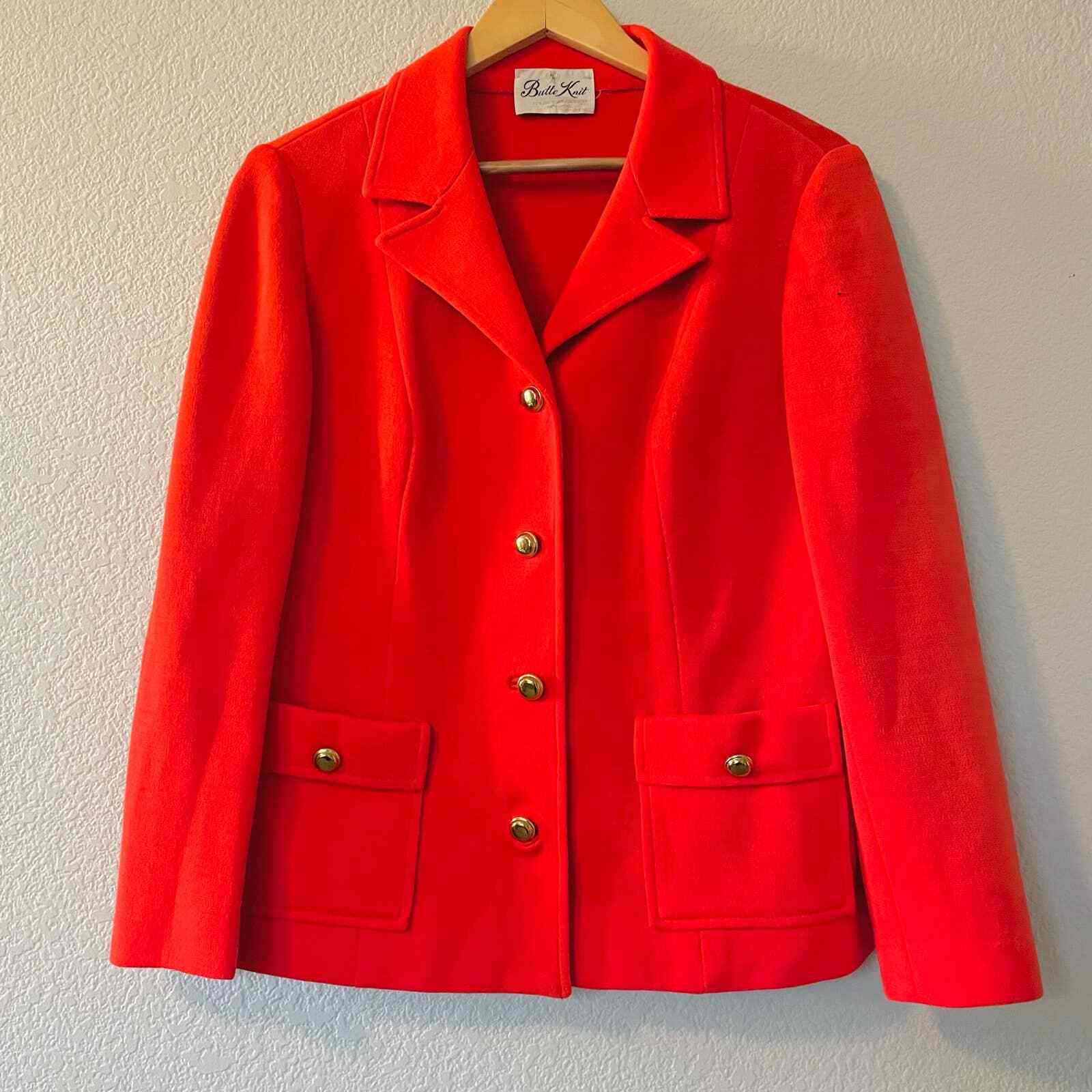 Vintage 60s 70s Butte Knit orange red poly wool blend blazer retro funky S-M