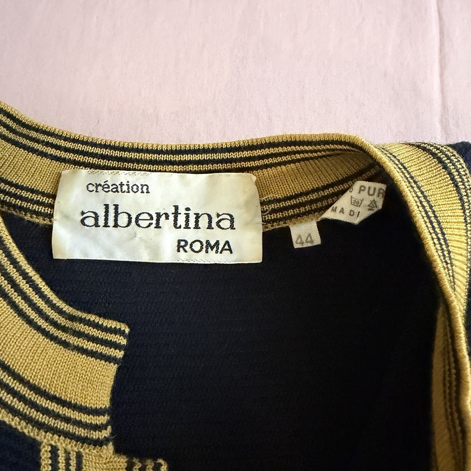 Vintage 80s Black Gold Wool Knit Sweater Dress Sz 44 S/M Preppy Old Money Italy