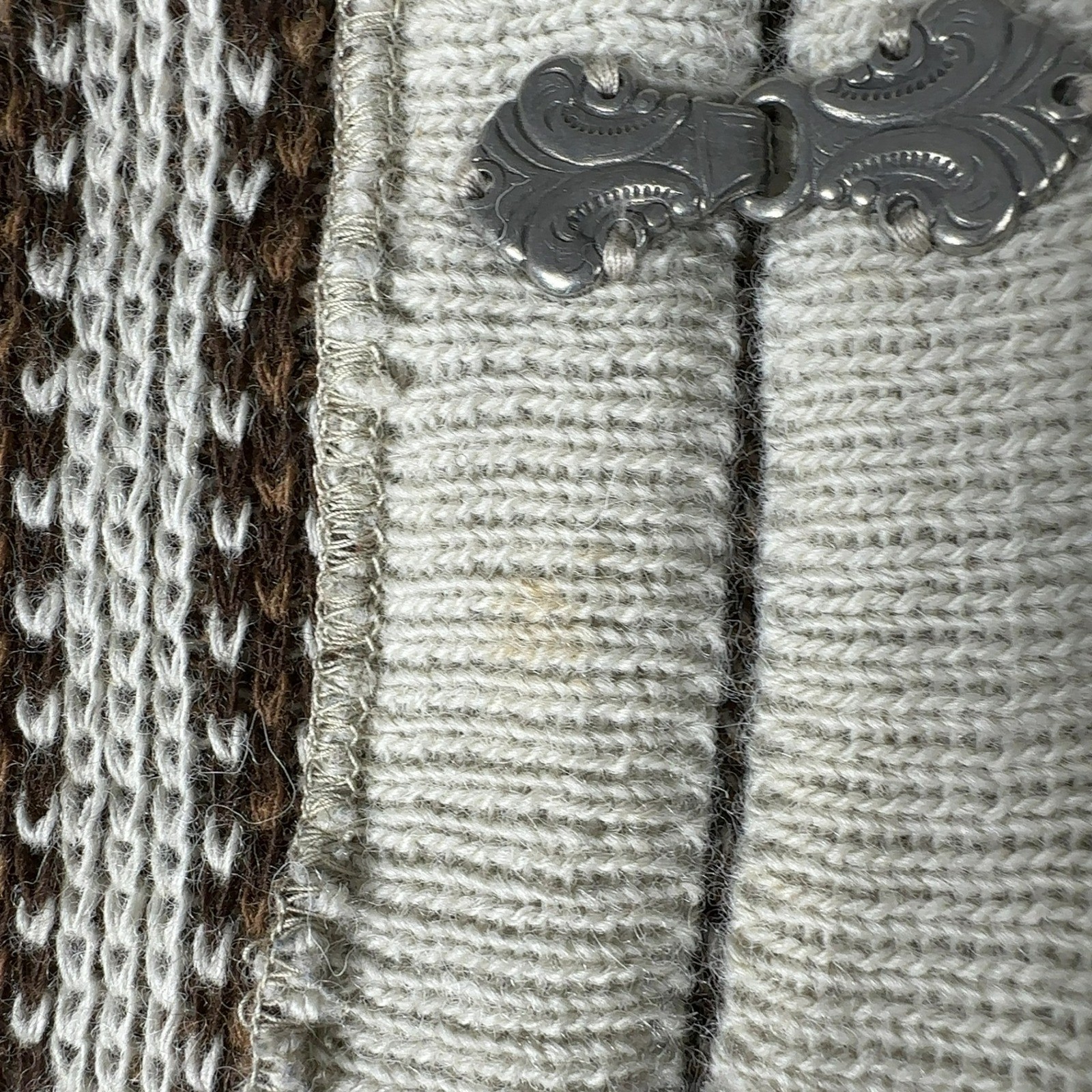Vintage Nordstrikk Cardigan Sweater Women S White Brown Nordic Pewter Clasp Wool