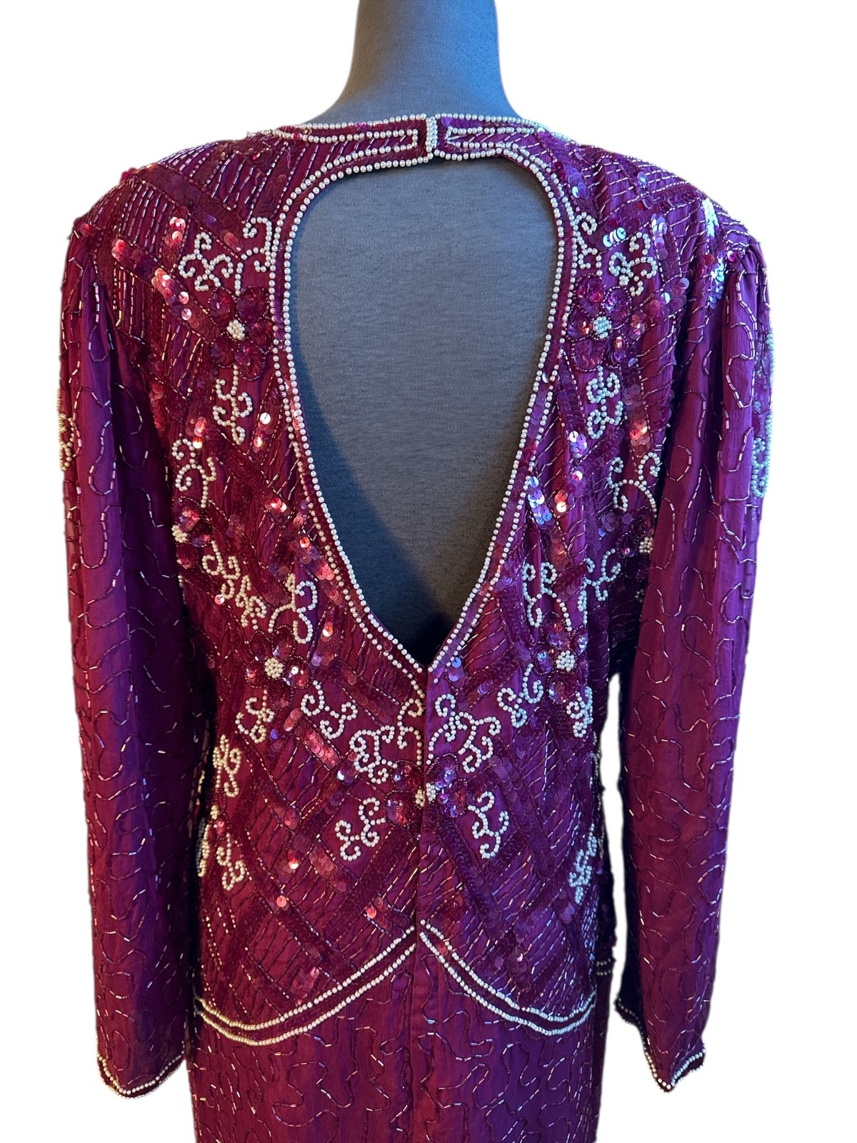 Sweelo Vintage Heavily Sequin Beaded Sheath Evening Event Holiday Dress XL 12-14