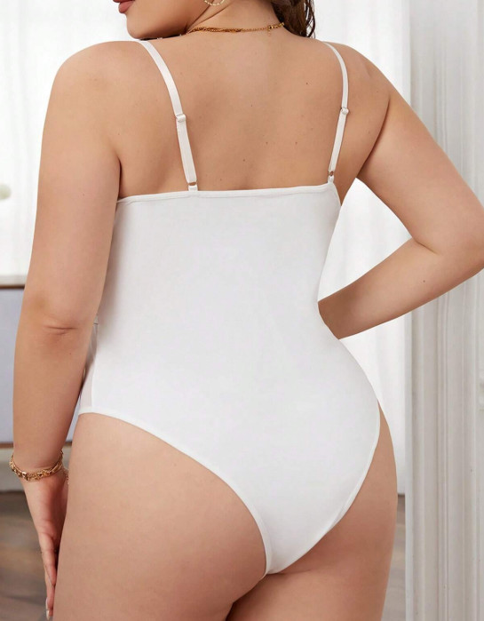 Vtg Style Nylon & Sheer Back Mesh Lace Bodysuit Teddy XL