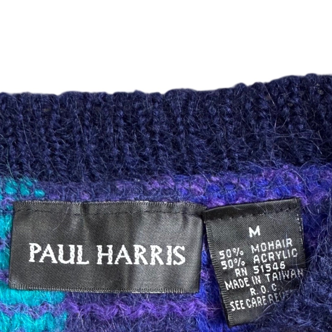 Mohair Blend Sweater Women Medium Blue Purple Colorblock Retro Vtg Paul Harris