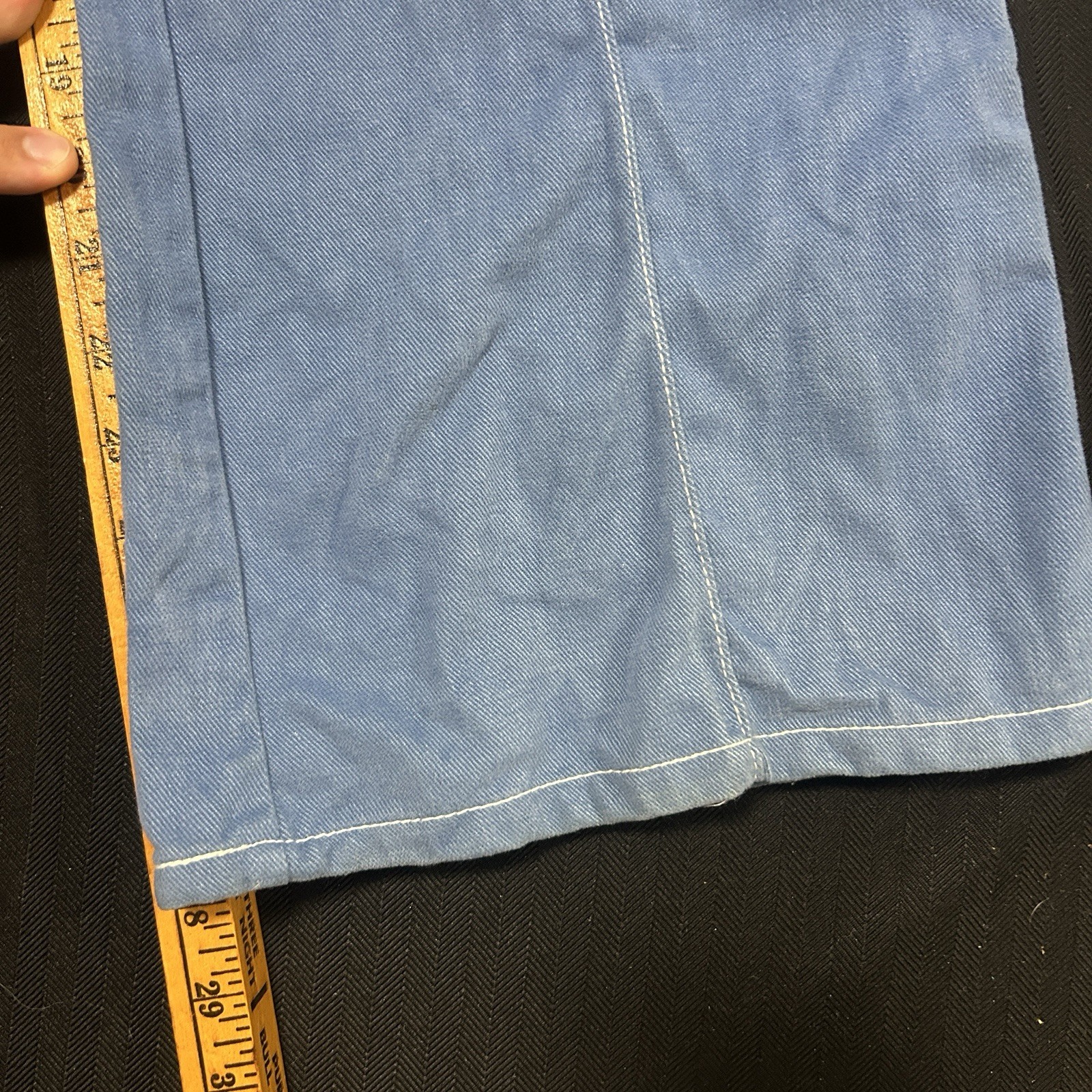 Vtg 70s National Shirt Shops Bell Bottom Flare Jeans Patch Pocket Blue Denim 33