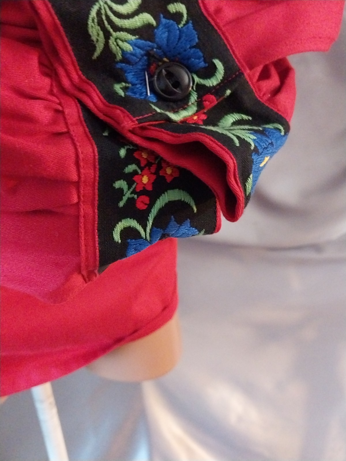 vtg MORNING GLORY FLOWER Embd Festival Mexican boho Ethnic Long Slv Blouse 44