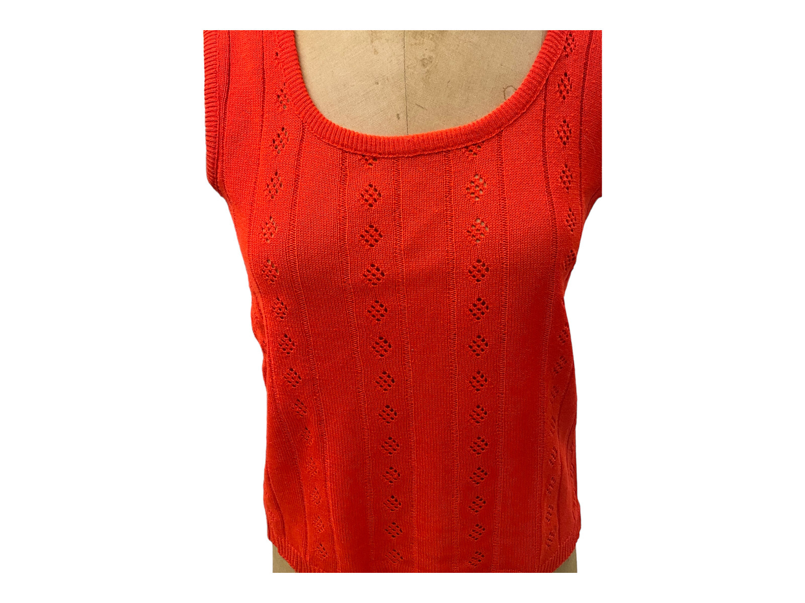 VTG 70s Sydney Gould Red Wool Diamond Cut Out Pattern Sleeveless Sweater Top Med