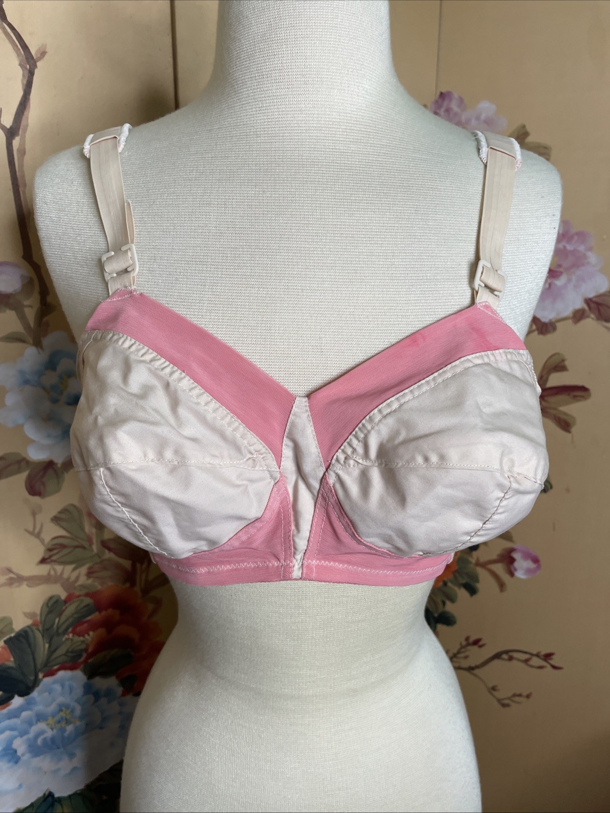 Vintage Exquisite Form Bullet Bra Sz 36C Pink Two Tone Pinup Retro Pointy