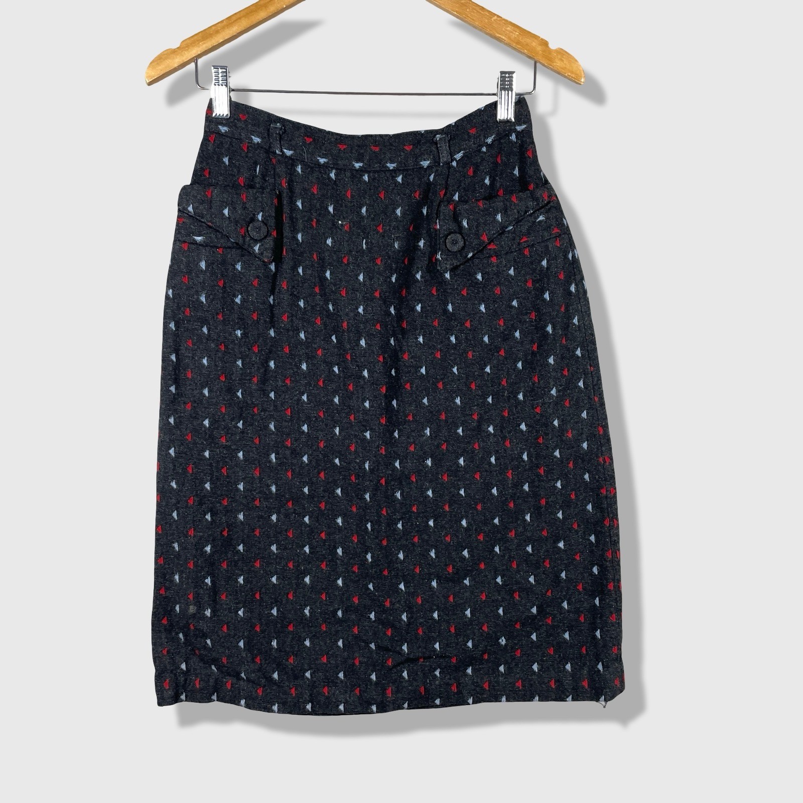 Unbranded Pencil Skirt Women 26 Waist Dark Gray Red Blue Geometric Vintage 80s