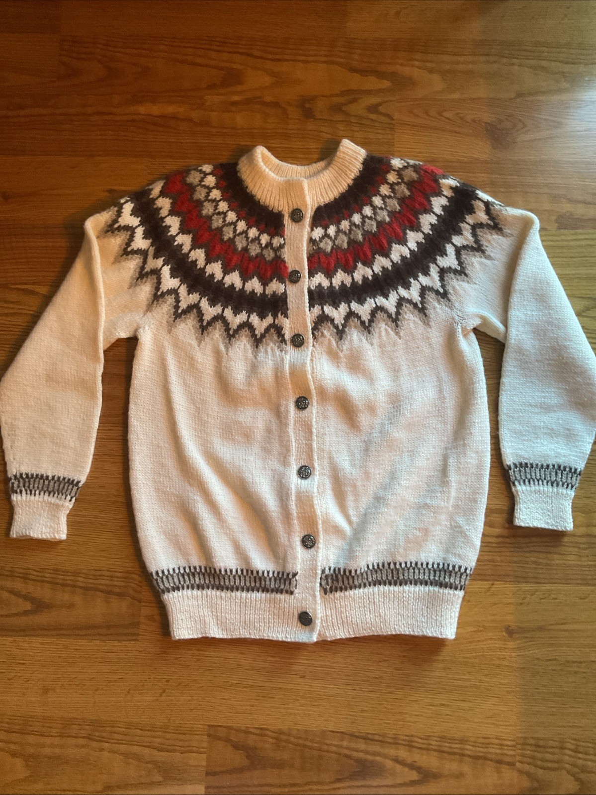 Vintage 70s Dale Of Norway Sweater Fair Isle Wool Knit Cardigan Size 44