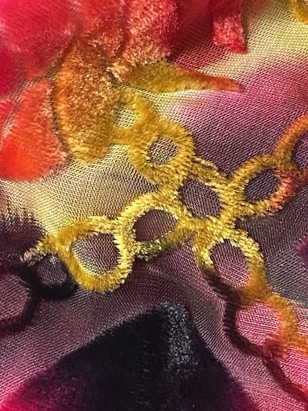Vintage ALIKI YAMANI CREATIONS, XL, Silk Rayon Cardigan, Burn Out Velvet, EUC